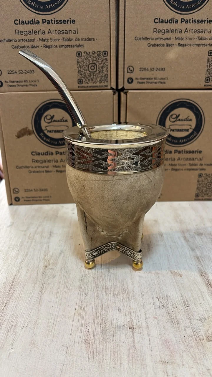 Mate Imperial de Cuero al Crudo Premium Con Bombilla Alpaca Premium